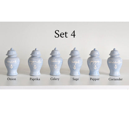 Chinoiserie Spice Jar Set 4 - onion, paprika, celery, sage, pepper, & coriander