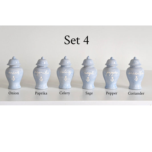 Chinoiserie Spice Jar Set 4 - onion, paprika, celery, sage, pepper, & coriander
