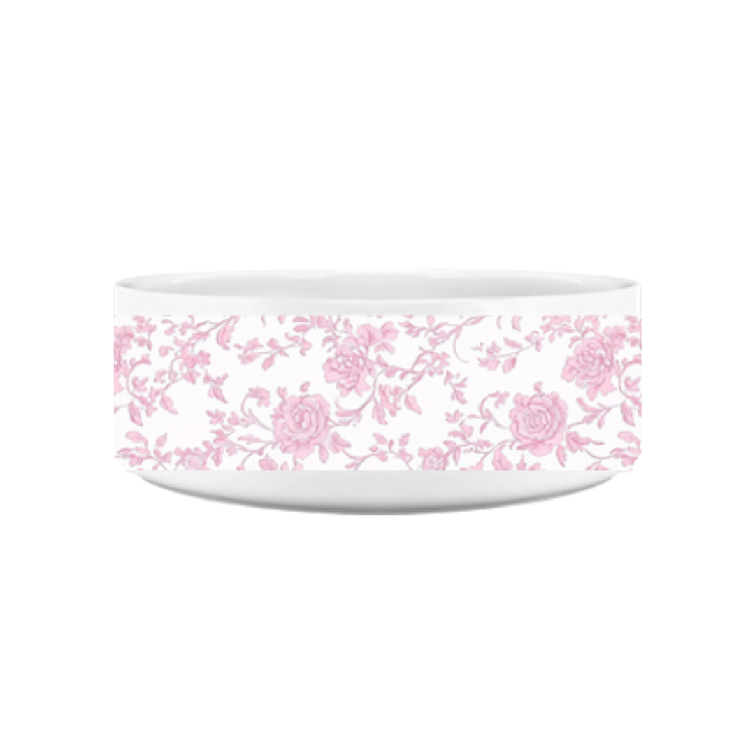 Toile Treasures: Tailored for Tails Pet Bowls - Pink