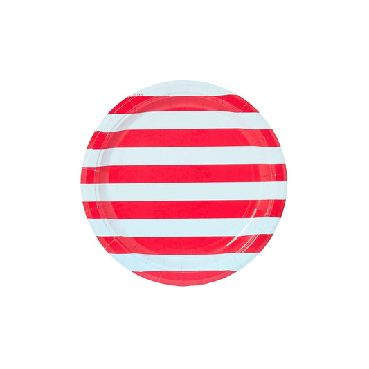 Cherry and Sky Beach Umbrella Stripes Dessert Plate - 8 pack