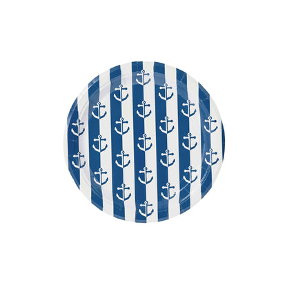 Navy Anchor Away Stripes Dessert Paper Plates - 8 Pack