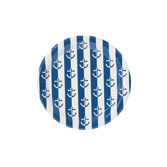Navy Anchor Away Stripes Dessert Paper Plates - 8 Pack