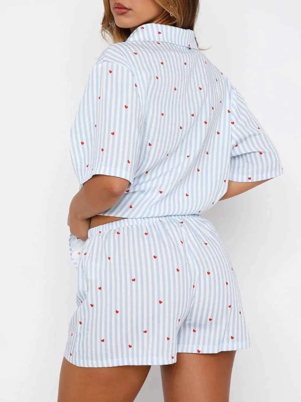 Love Notes Collared Neck Short Sleeve Top and Shorts Pajama Set