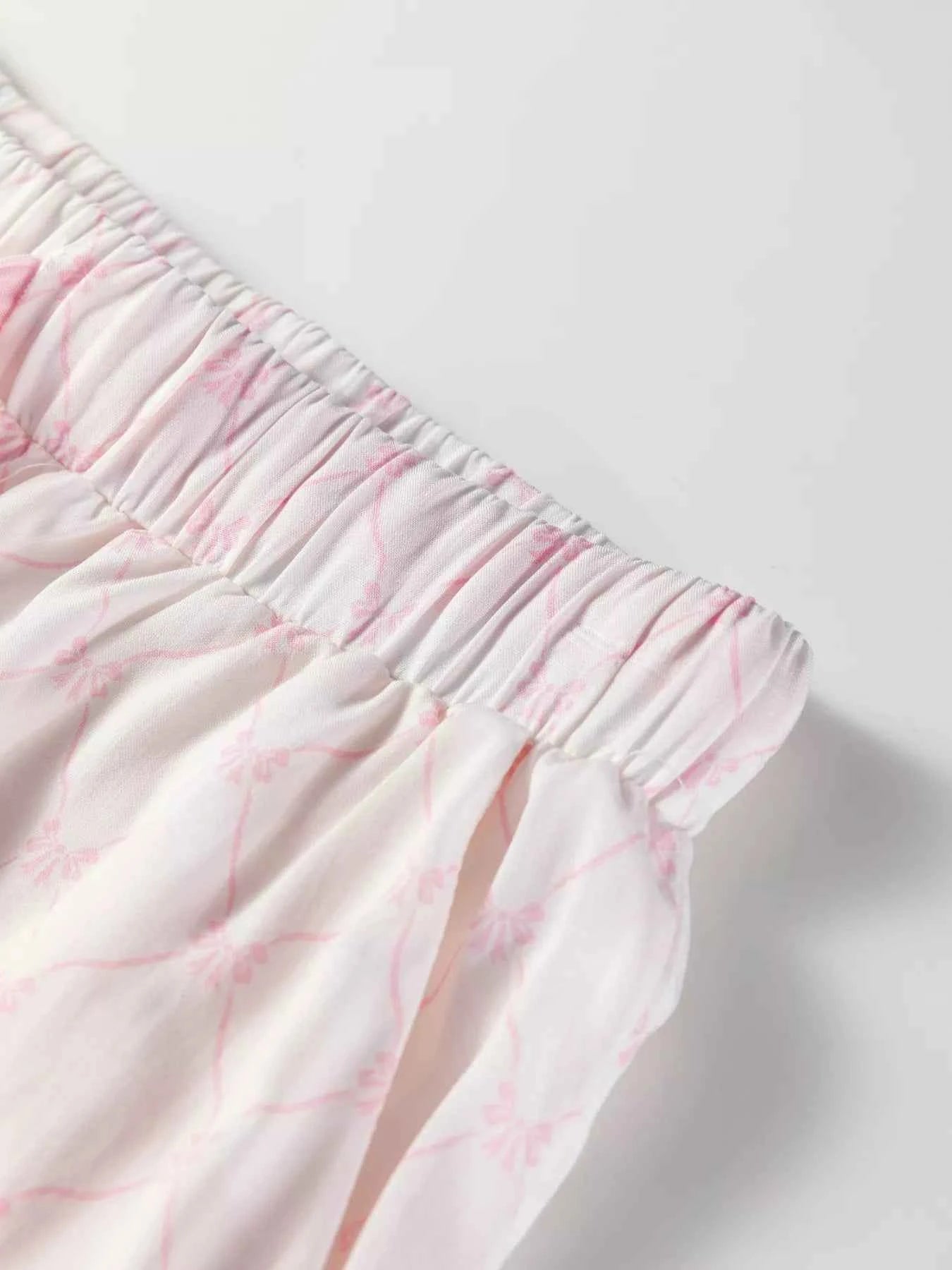 Bow Lattice Print Bow Ties 2pcs Pajama Set