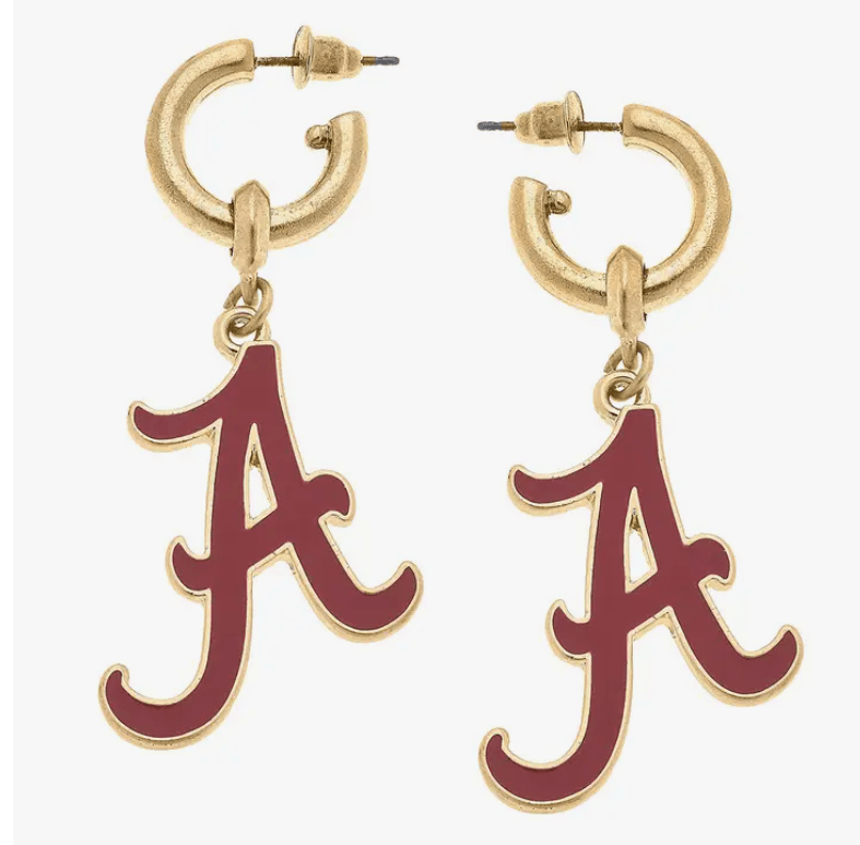 Alabama Crimson Tide Game Day Drop Hoop Earrings - Sorelle Gifts