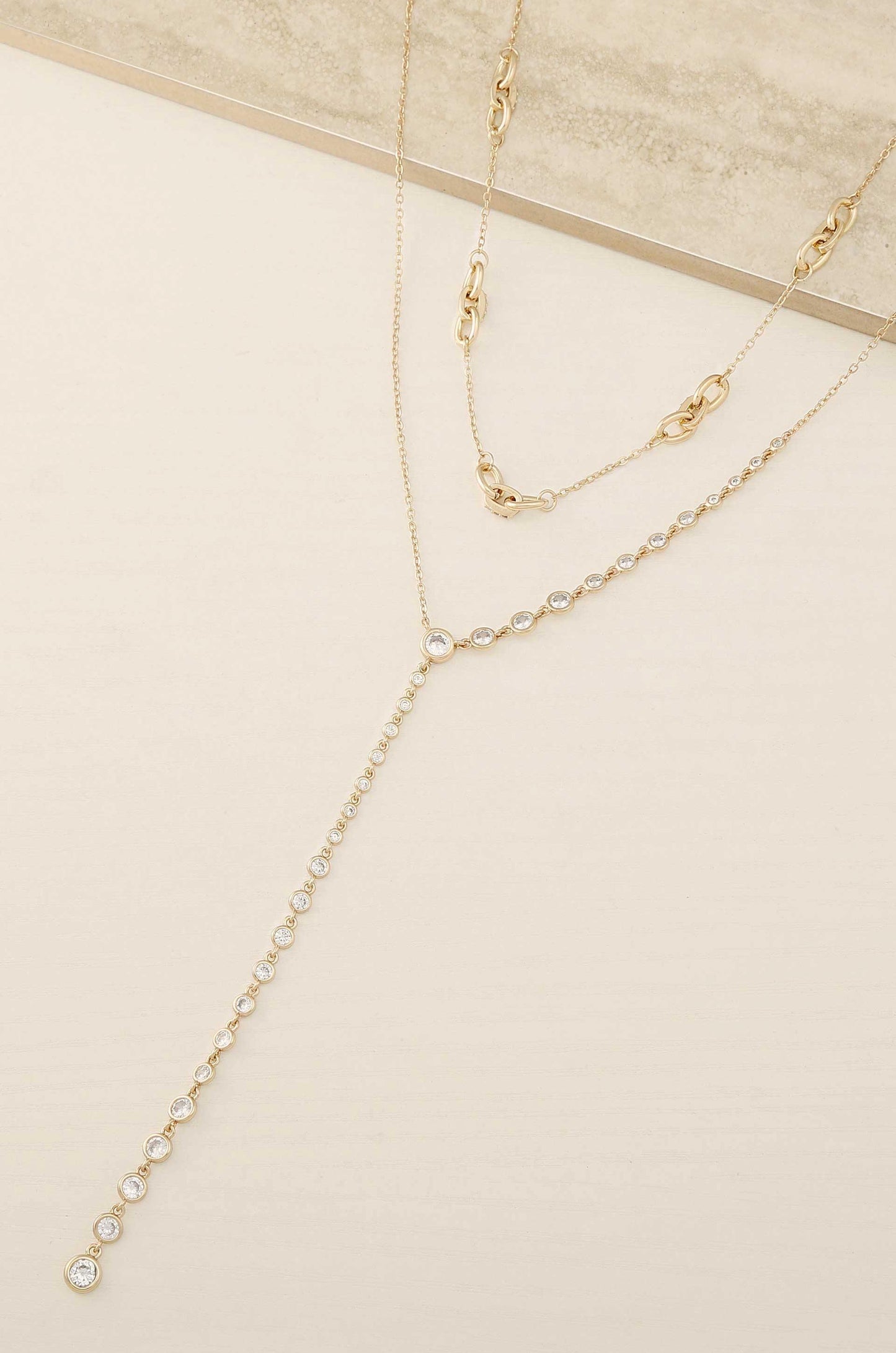 Asymmetrical Crystals Lariat 18k Gold Plated Necklace Set - Sorelle Gifts