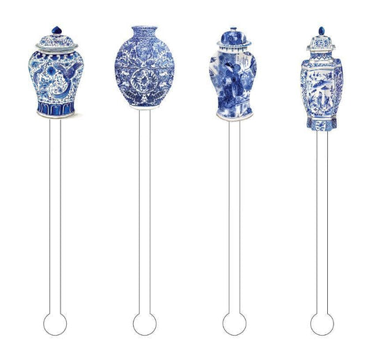 Blue & White Ginger Jars Acrylic Stir Sticks - Sorelle Gifts