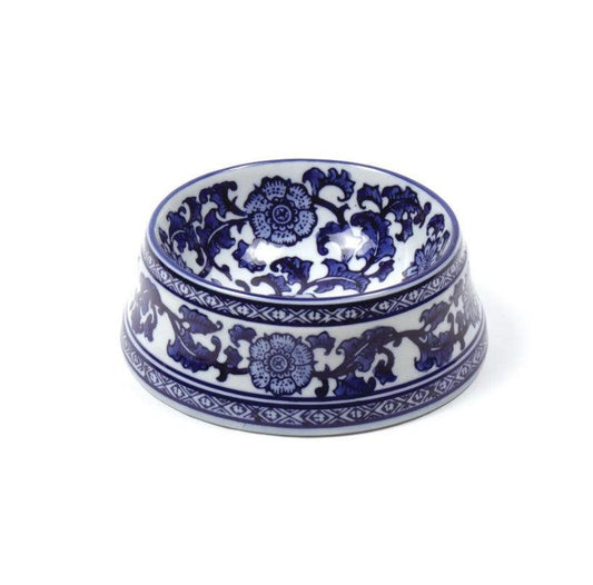 Blue Porcelain Chinoiserie Dog Bowl - Sorelle Gifts