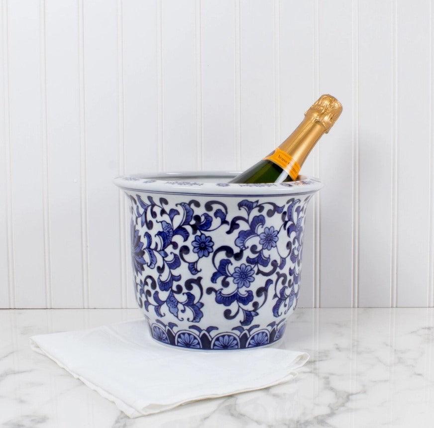 Blue Porcelain Chinoiserie Planter / Ice Bucket - Sorelle Gifts