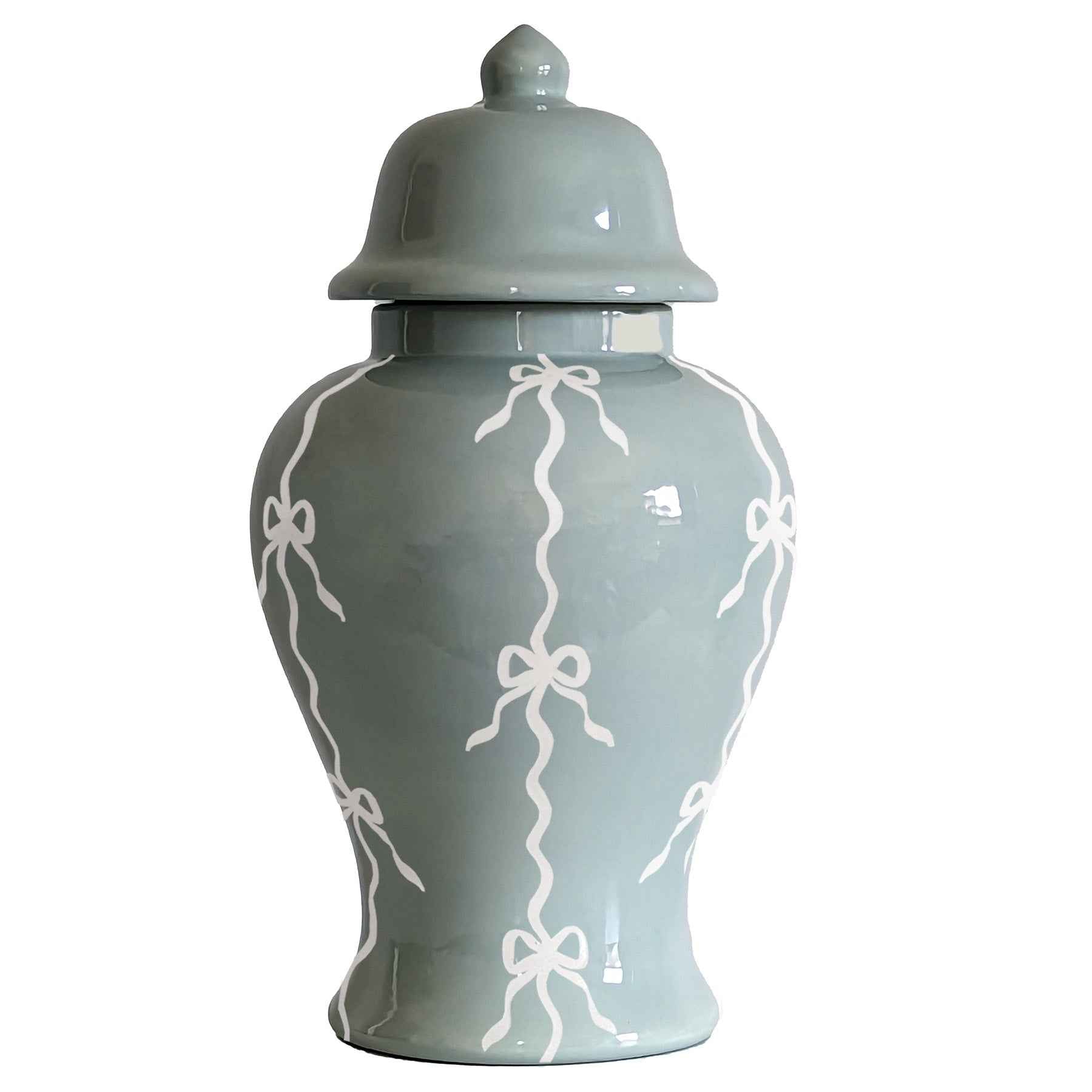 Bow Stripe Ginger Jars in Lamb's Ear Blue