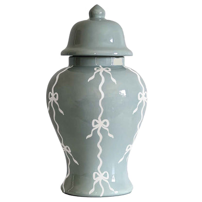 Bow Stripe Ginger Jars in Lamb's Ear Blue