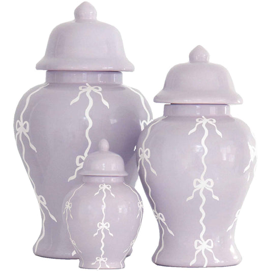 Bow Stripe Ginger Jars in Light Lavender
