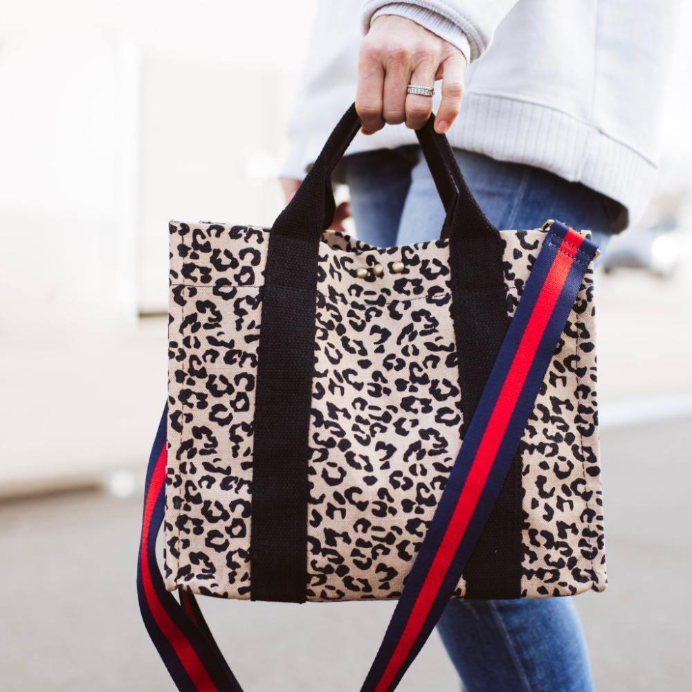 Sofia Brown Leopard Canvas Crossbody Tote - Sorelle Gifts