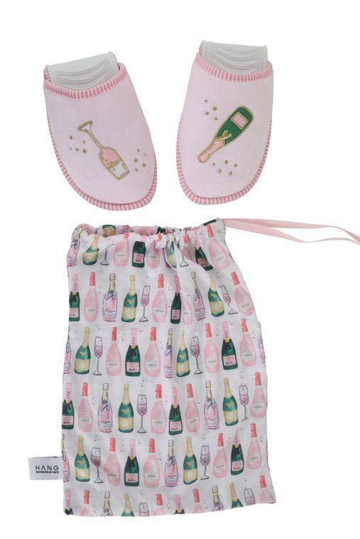 Champagne Foldable Slippers & Pouch Set - Sorelle Gifts