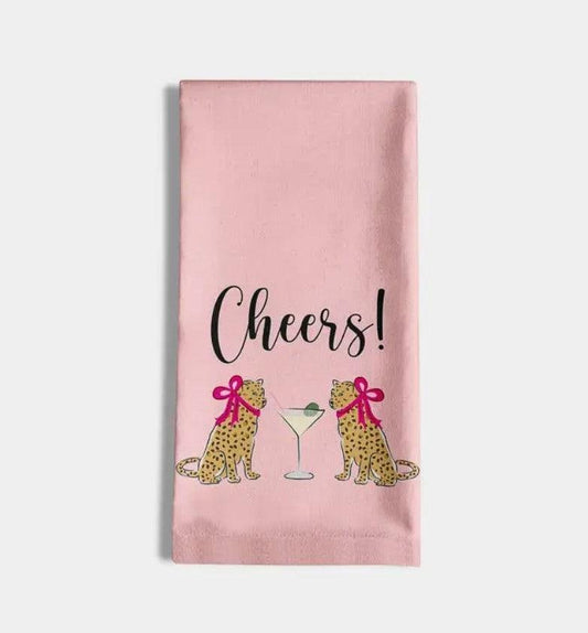 Cheers! Pink Leopard Kitchen Towel - Sorelle Gifts