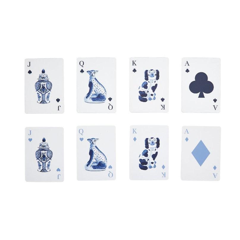 Chinoiserie Double Deck Playing Cards in Blue and White Ceramic Storage Box - Sorelle Gifts