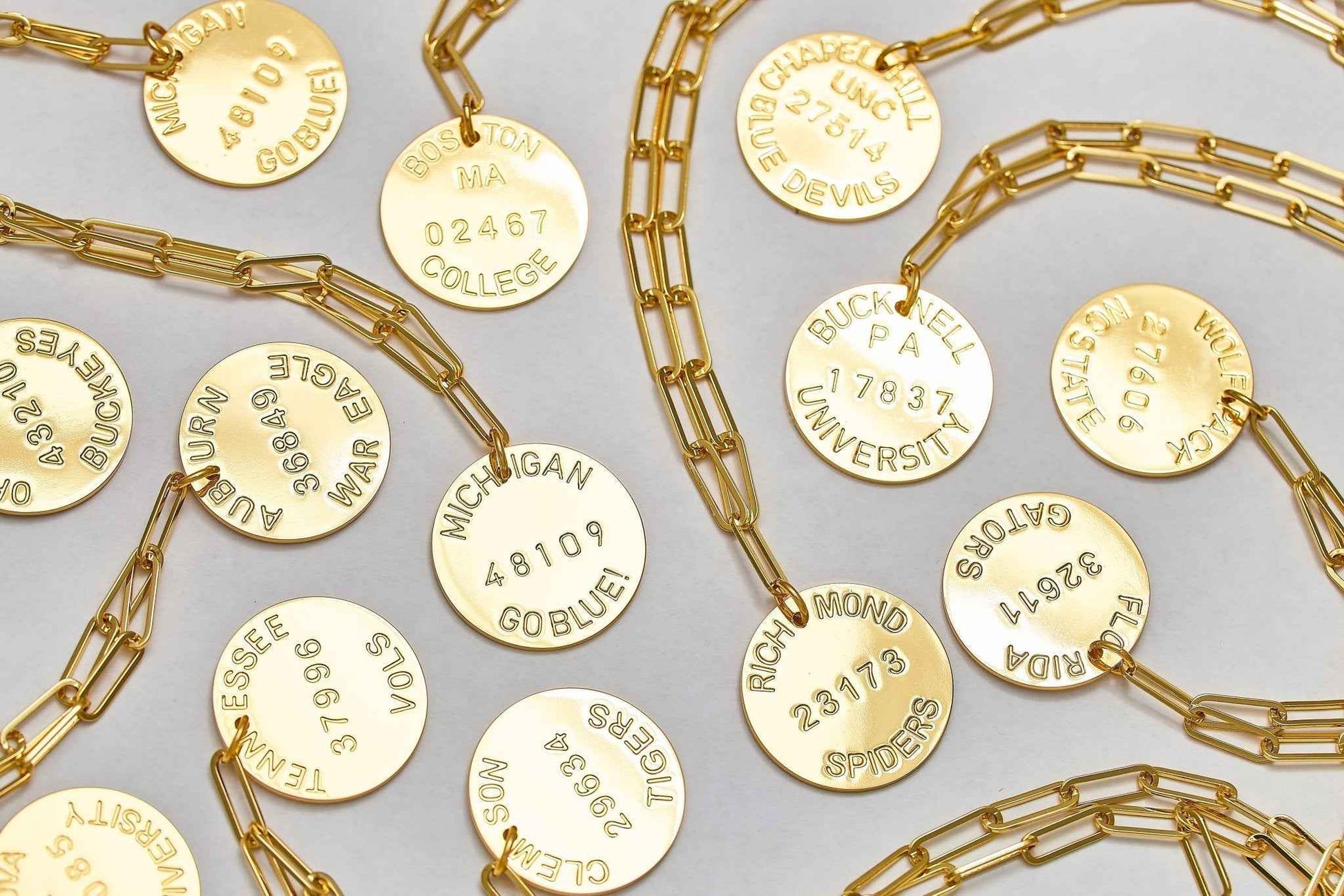 College Tag Charm Necklace - 18k Gold Plated Paper Clip Chain
