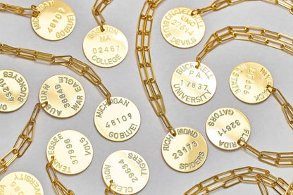 College Tag Charm Necklace - 18k Gold Plated Paper Clip Chain