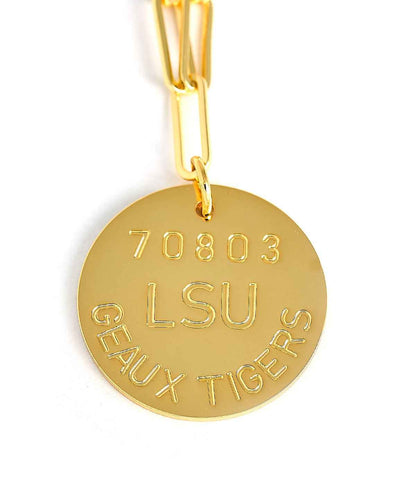 College Tag Charm Necklace - 18k Gold Plated Paper Clip Chain