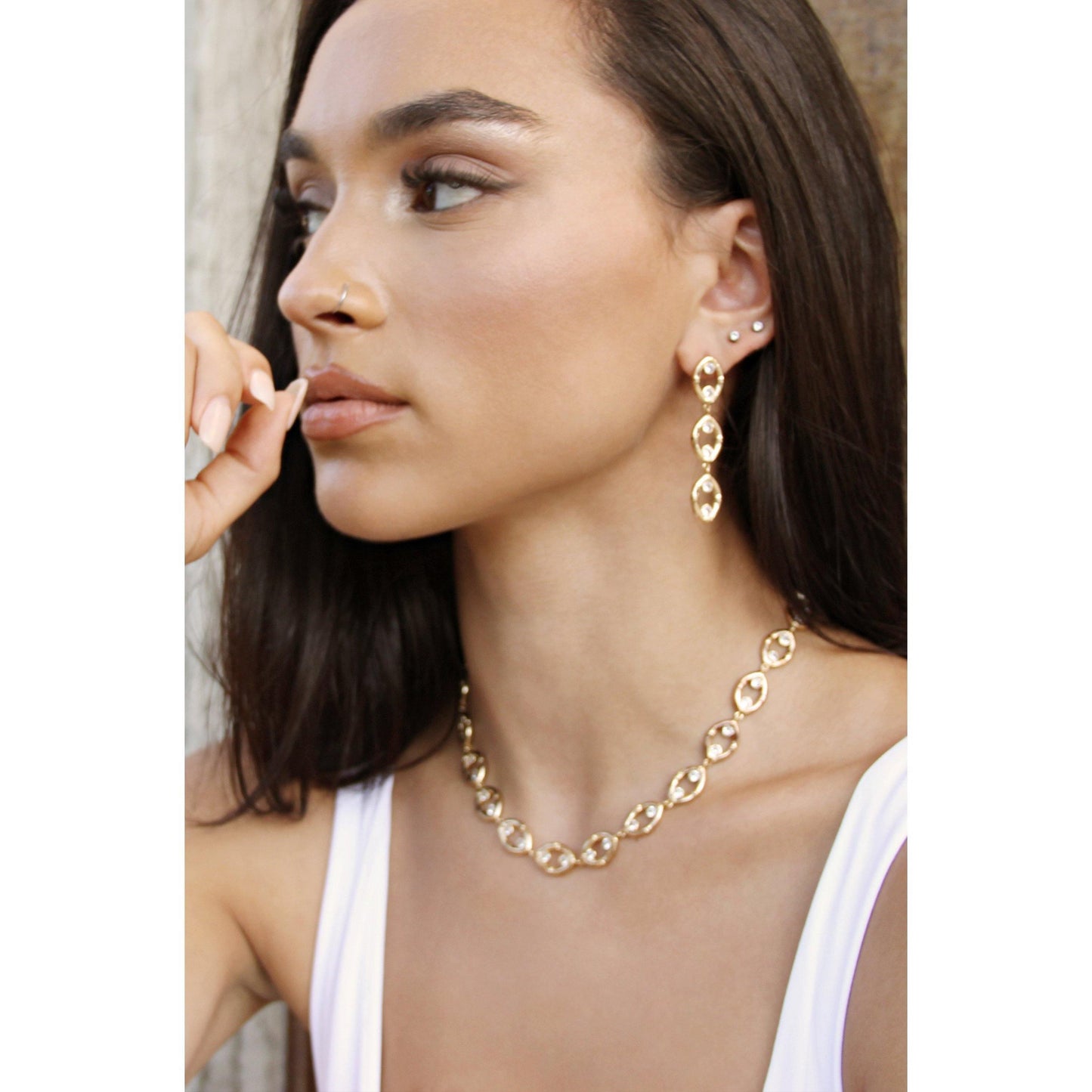Crystal & Gold Bamboo Eyelet Drop Earrings - Sorelle Gifts