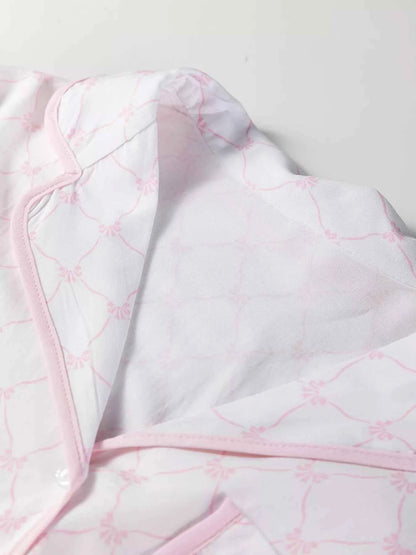 Bow Lattice Print Bow Ties 2pcs Pajama Set