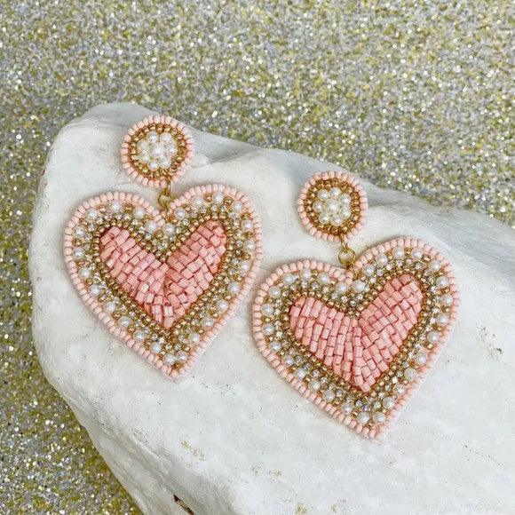 Deep in the Heart Pink Seed Bead Earrings - Sorelle Gifts