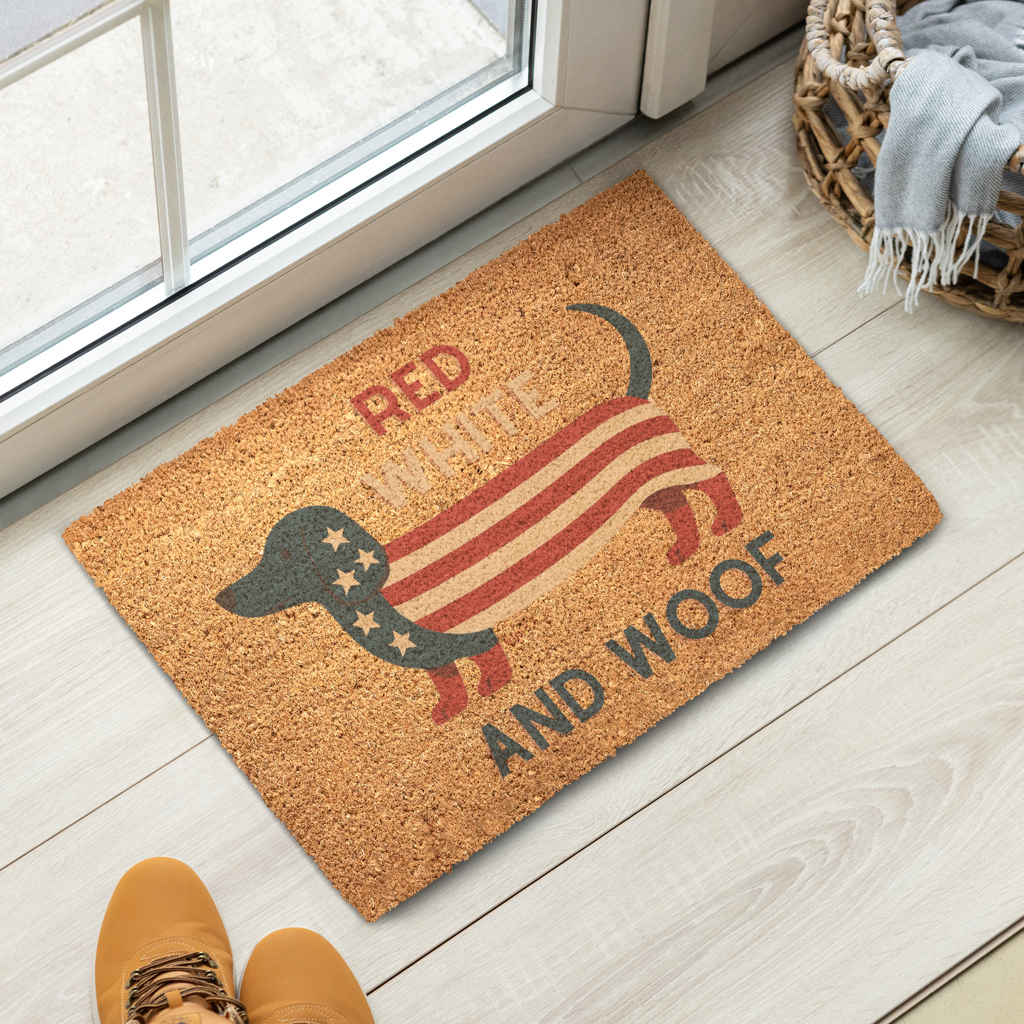 Red White & Woof Dachshund doormat