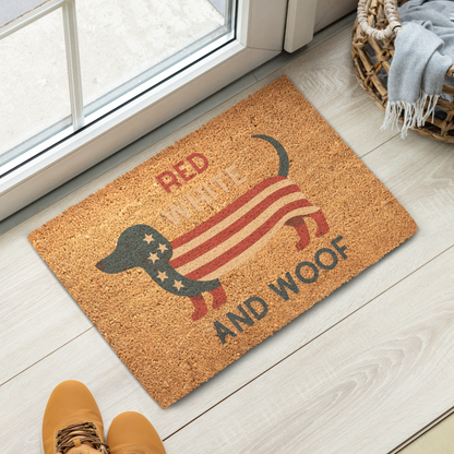 Red White & Woof Dachshund doormat