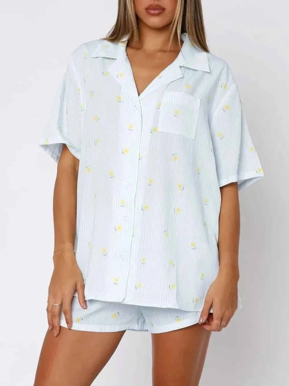 Love Notes Collared Neck Short Sleeve Top and Shorts Pajama Set
