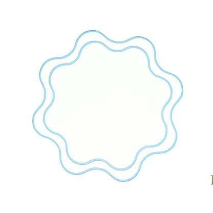 Haven White Wavy Edge Blue Trim Faux Leather Placemat