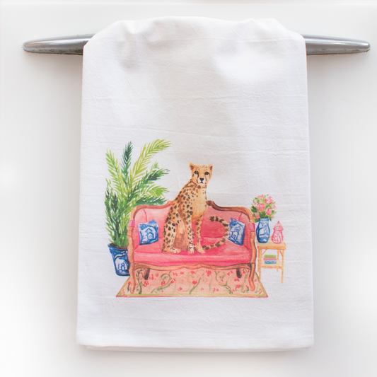 Fancy Cheetah Chinoiserie Tea Towel
