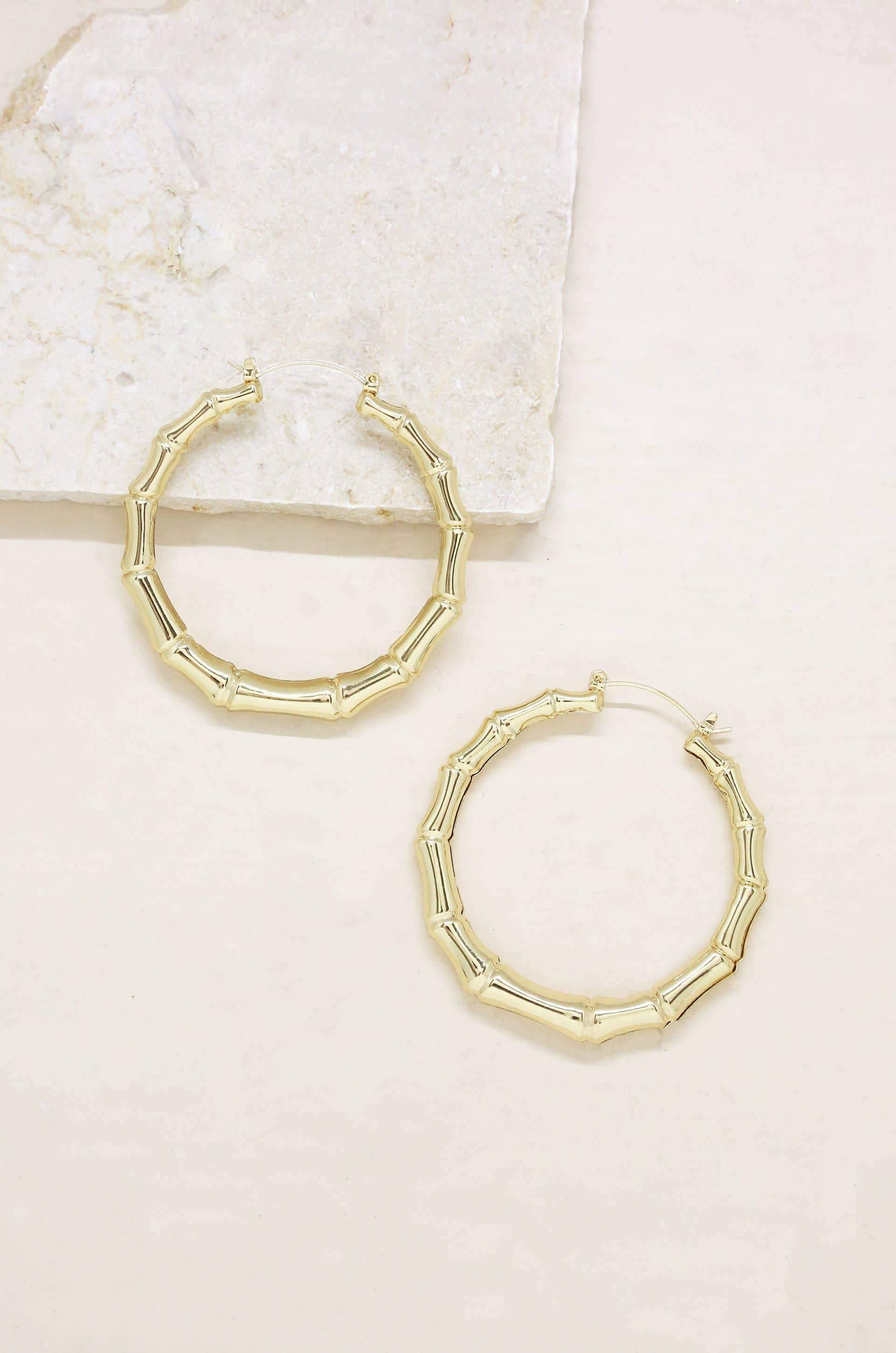 Bamboo Hoop Earrings in Gold - Sorelle Gifts