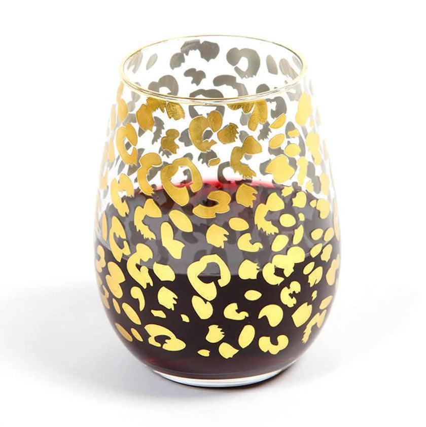 Gold Leopard Print 20oz Stemless Wine Glass – Sorelle Gifts