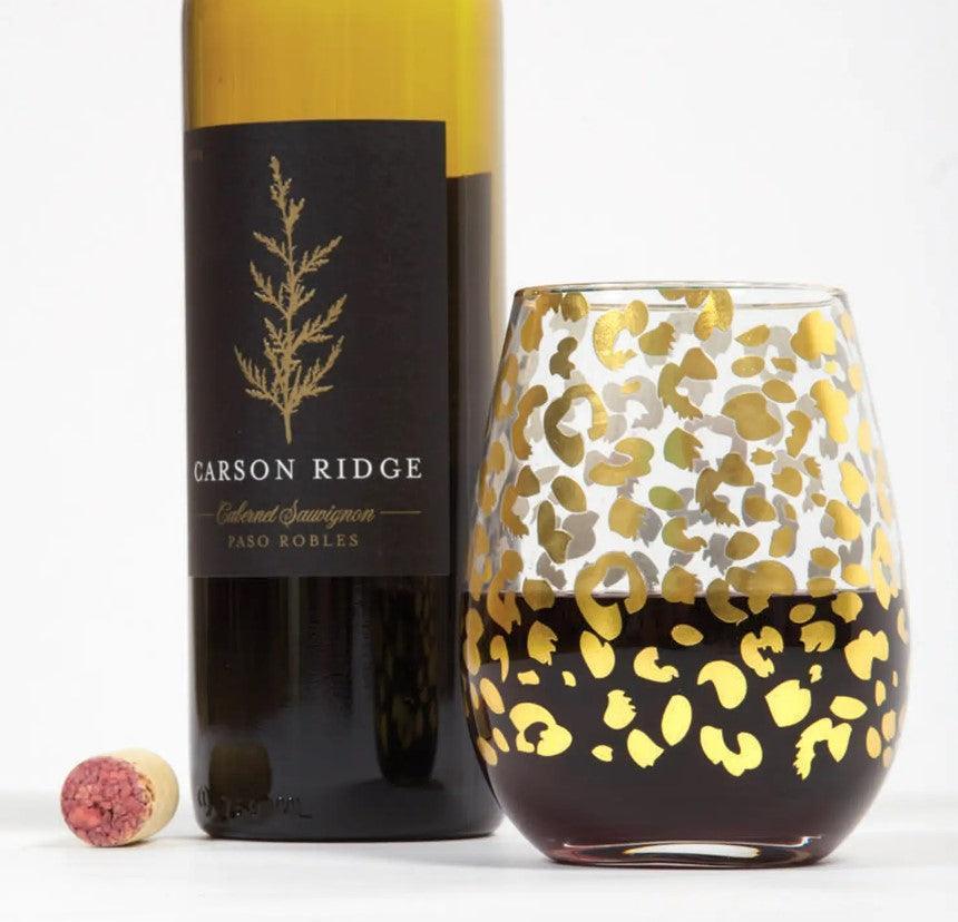 Gold Leopard Print Stemless Wine Glass