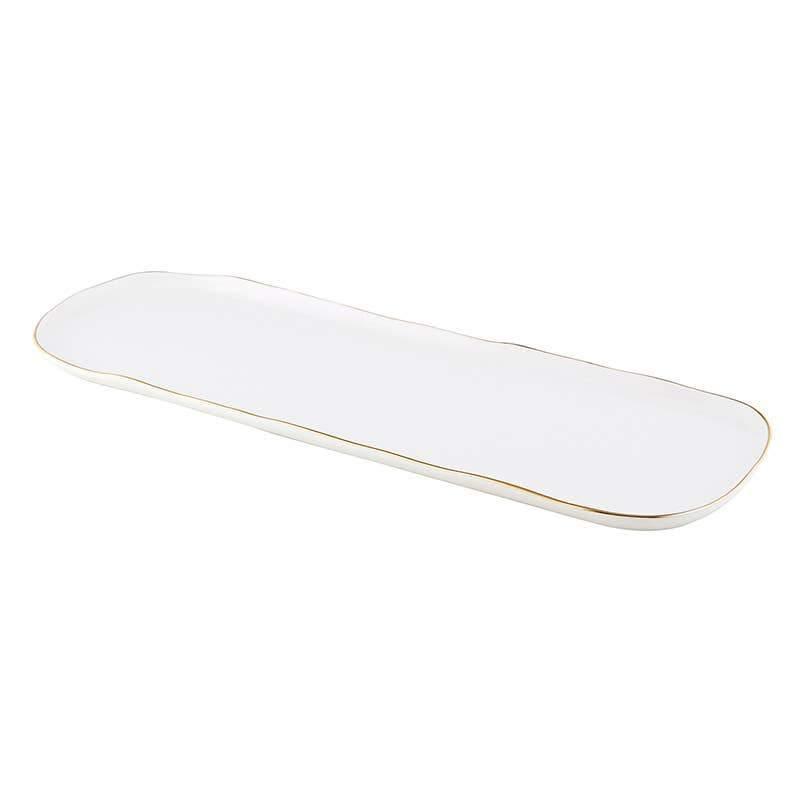 Long White with Gold Trim Ceramic Platter - Sorelle Gifts