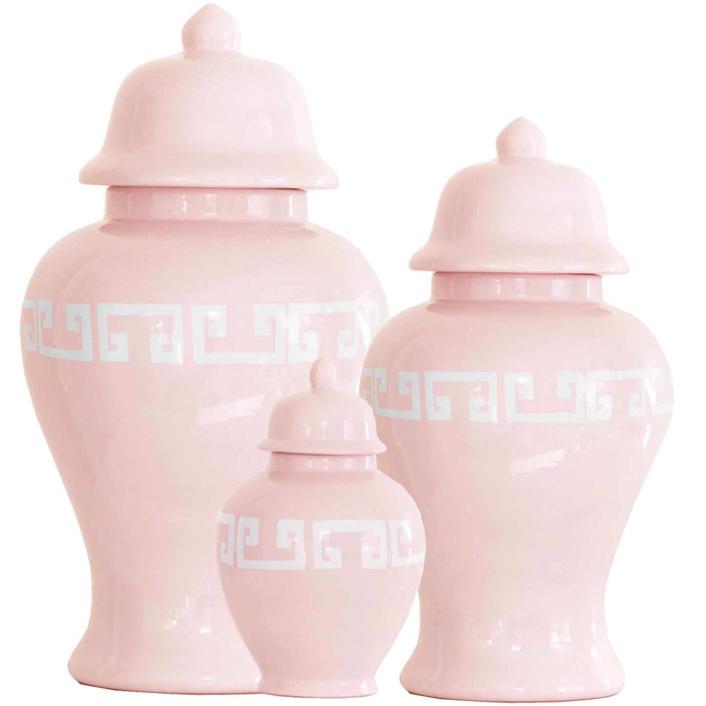 Cherry Blossom Pink Greek Key Ginger Jars