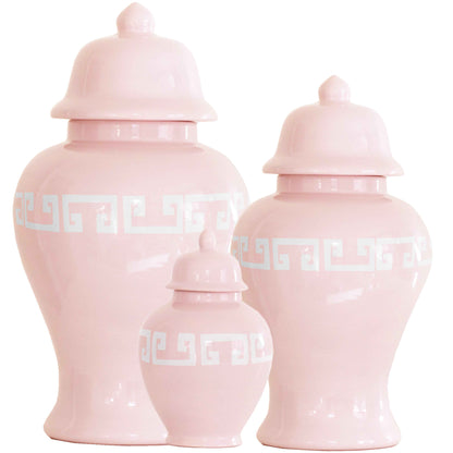 Cherry Blossom Pink Greek Key Ginger Jars
