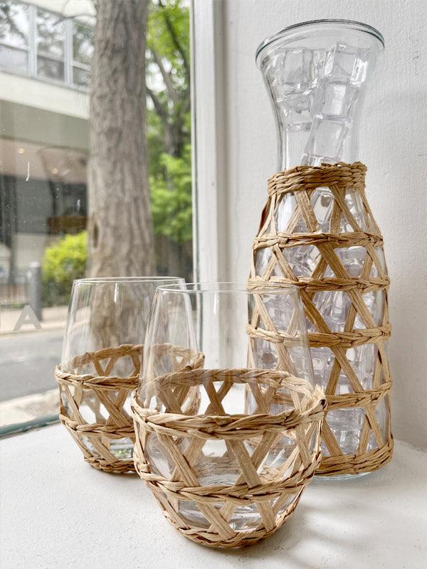 Rattan Wrapped Stemless Wine Glass White, Set of 4 – Amanda Lindroth
