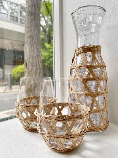 Hand-Woven Lattice Stemless Wine Glass - Set of 2 - Sorelle Gifts