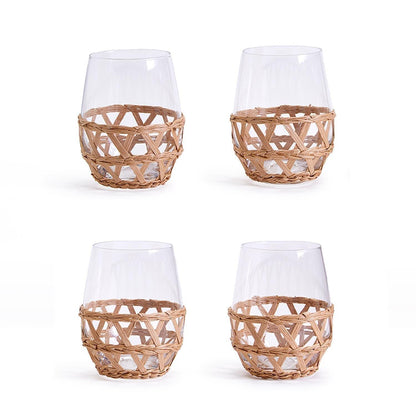 Island Chic Set of 2 Hand-Woven Lattice Stemless Wine Glasses - Sorelle Gifts