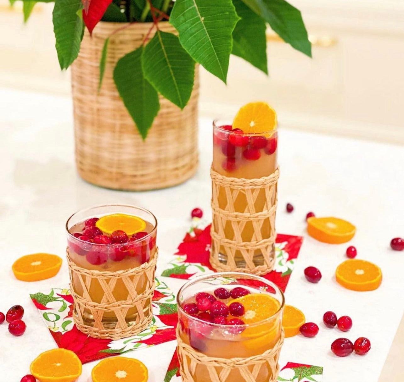 Hand Woven Rattan Lattice Drinking Glass Set of 2, Two Styles - Sorelle Gifts