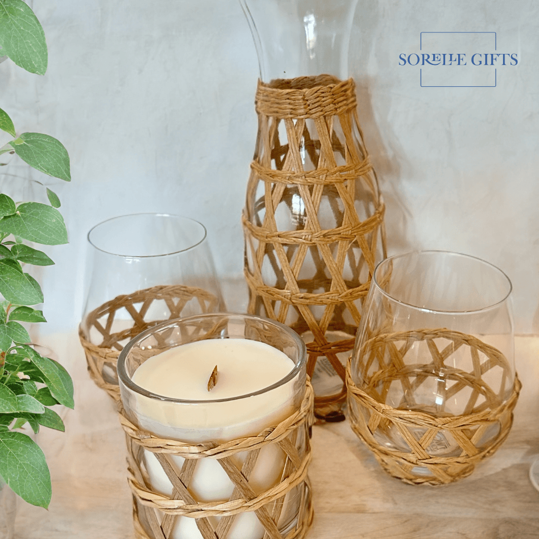 Pandanus Carafe and Glasses Set - Natural Rattan