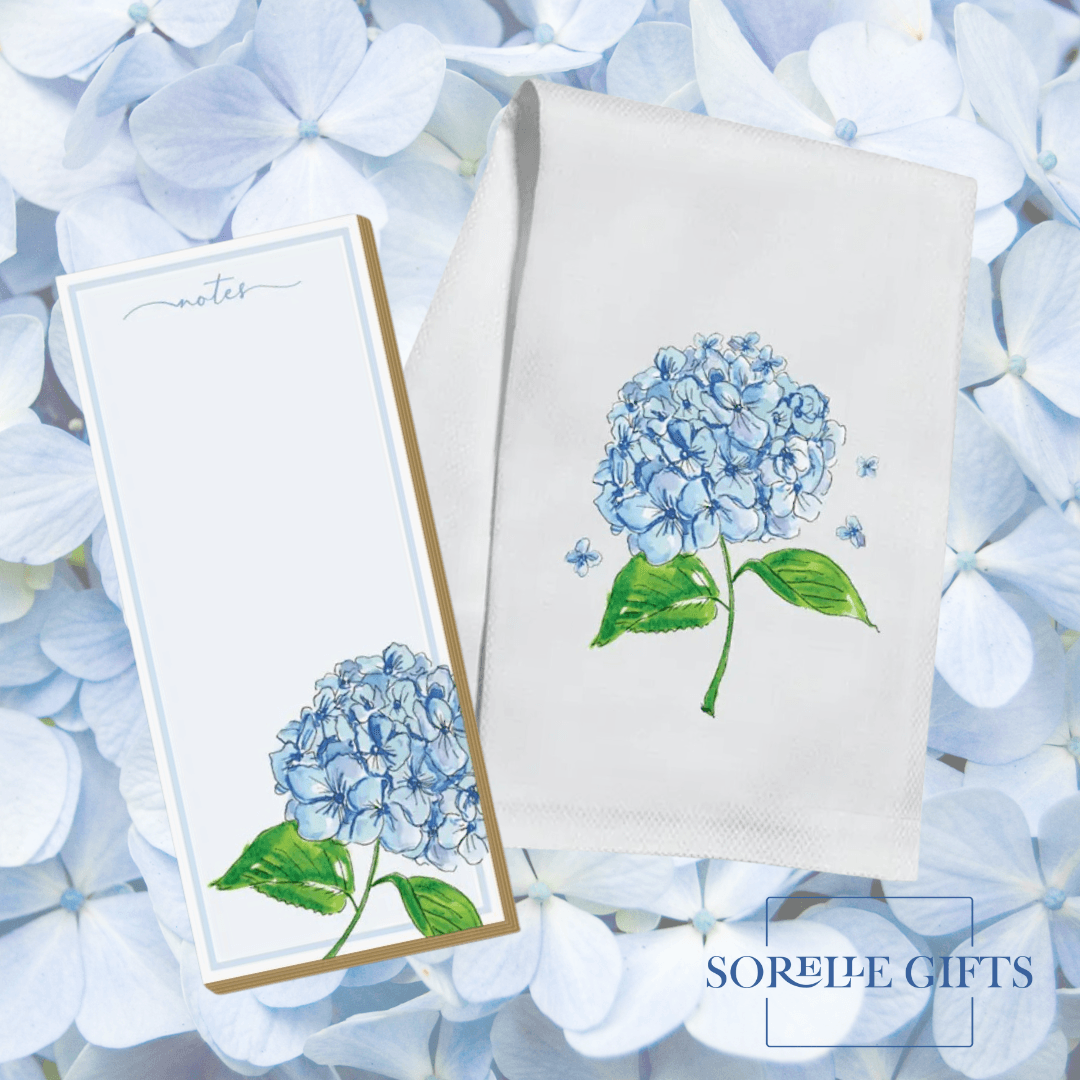 Handpainted Blue Hydrangea Notes Luxe Skinny Pad - Sorelle Gifts