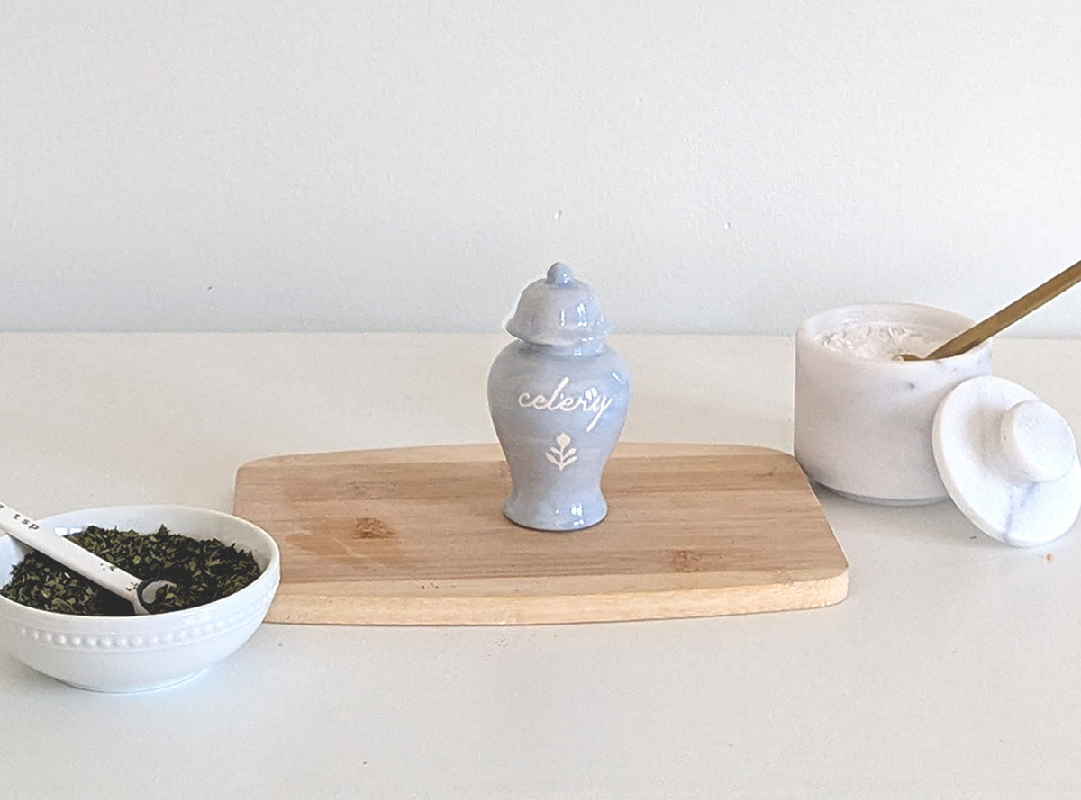Chinoiserie Spice Jar Set 4 - onion, paprika, celery, sage, pepper, & coriander