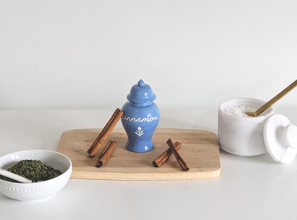 Chinoiserie Spice Jar Set 1 - basil, oregano, rosemary, bay, cinnamon, and saffron
