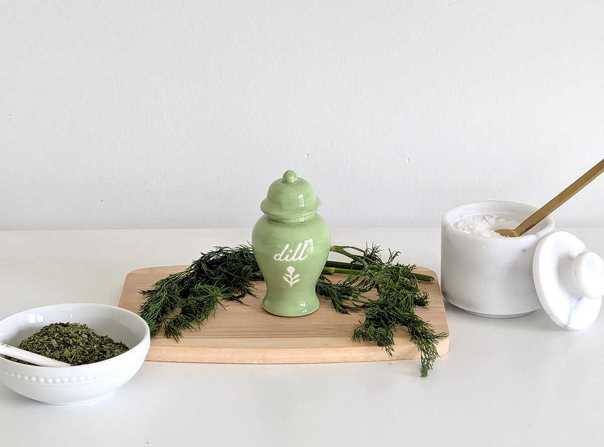 Chinoiserie Spice Jar Set 3 - mustard, parsley, marjoram, garlic, clove, and dill