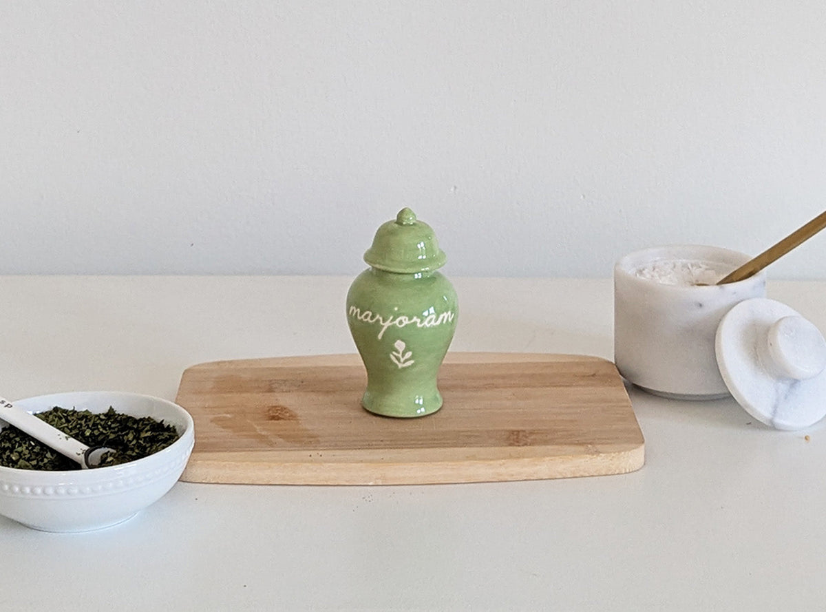 Chinoiserie Spice Jar Set 3 - mustard, parsley, marjoram, garlic, clove, and dill