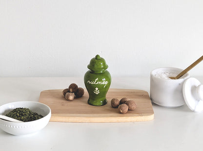 Chinoiserie Spice Jar Set 2 - tarragon, chive, ginger, thyme, allspice, and nutmeg