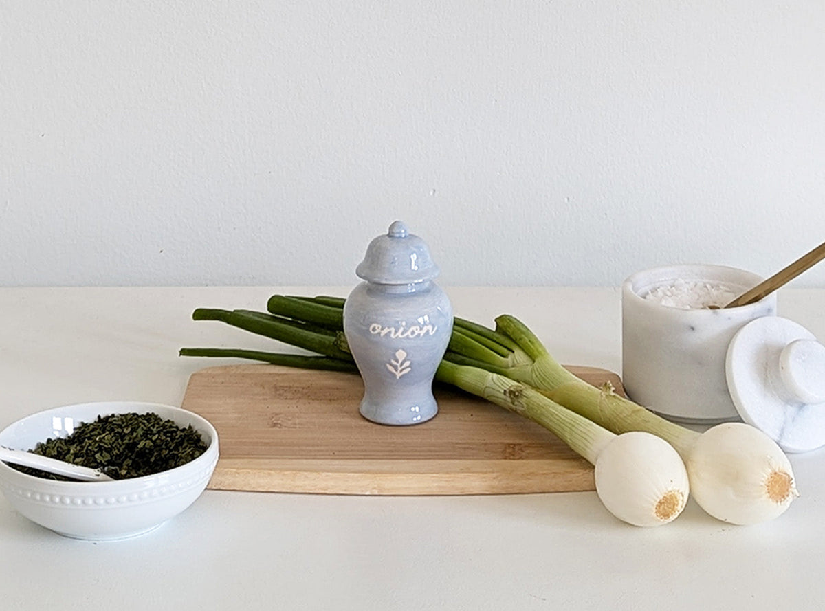 Chinoiserie Spice Jar Set 4 - onion, paprika, celery, sage, pepper, & coriander
