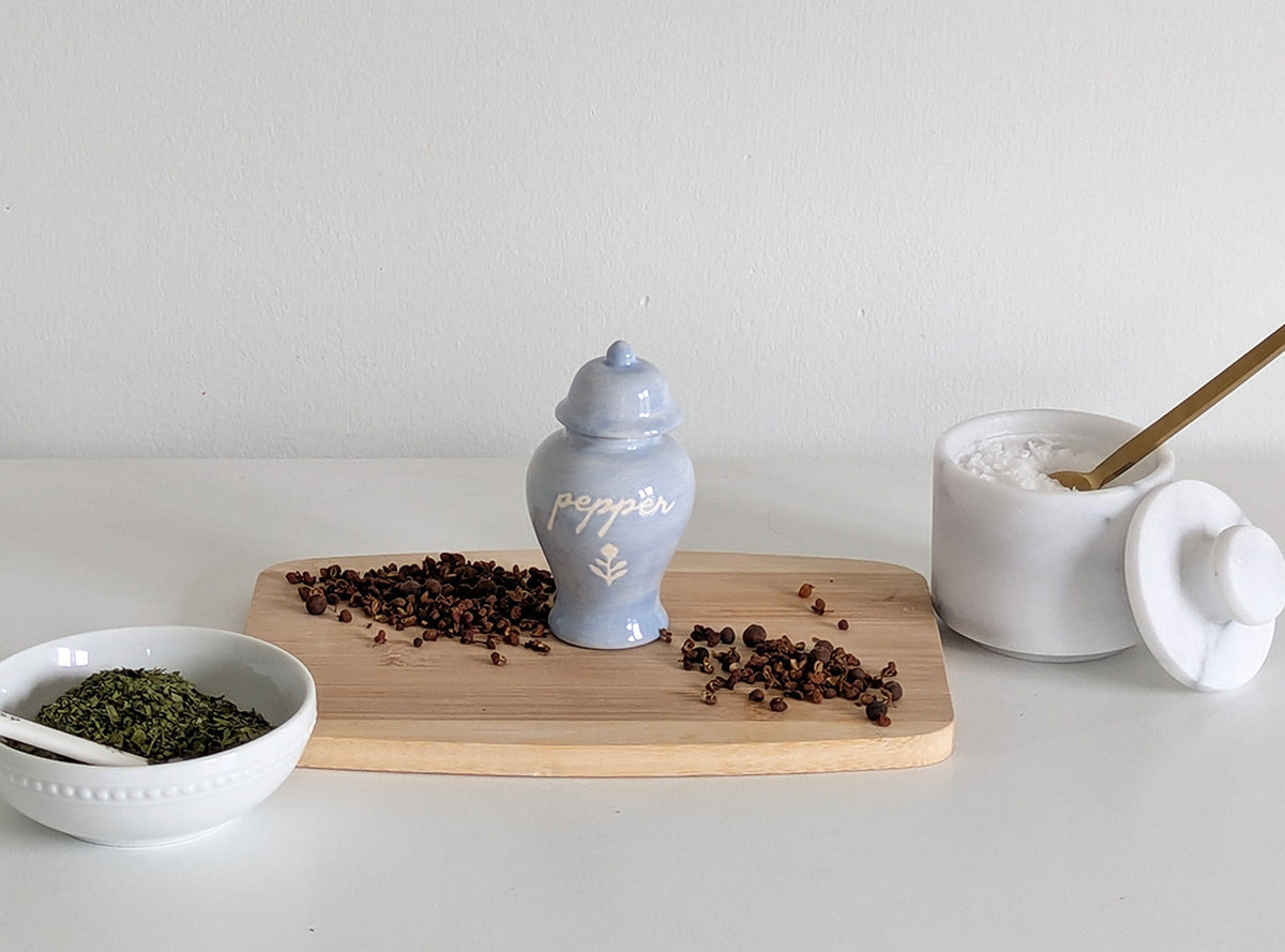 Chinoiserie Spice Jar Set 4 - onion, paprika, celery, sage, pepper, & coriander